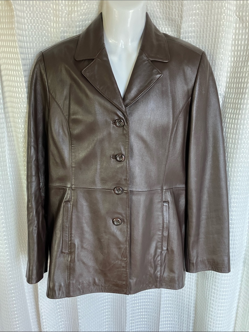100% Lambskin Leather Jacket Large Chocolate Brown Tailored Blazer